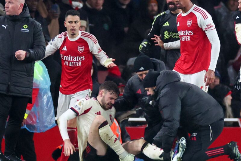 Liverpool boss Arne Slot defends Arsenal’s Gabriel Martinelli for shoving Conor Bradley as concerning injury update issued